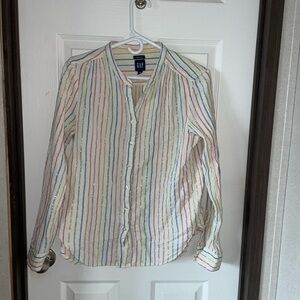 GAP Red and Blue Long Sleeve Button Down Blouse